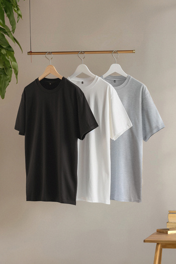 Trendyol Collection Black-Grey-White Large Size 3 Pack Regular/Normal Basic 100% Cotton T-Shirts Tmnss24Bf00059