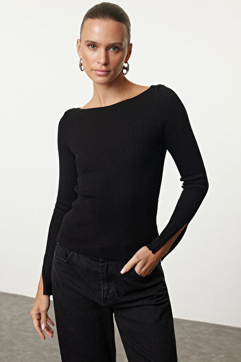 Trendyol Collection Black and Ecru Plain-Striped Basic Knitwear Sweater Set of 2 - Twoaw25Kz00369
