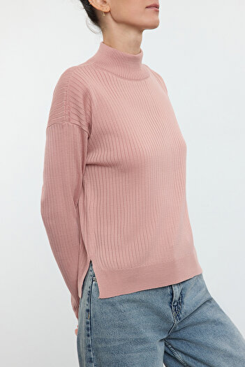 Edit by Trendyol Oversize Powder Knitwear Sweater - Ribbed Stand Collar Tedaw25Kz00017