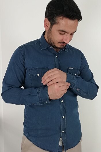 TOUSUS Сlim Fit Indigo Oxford Чоловіча сорочка Slm-2002-tss