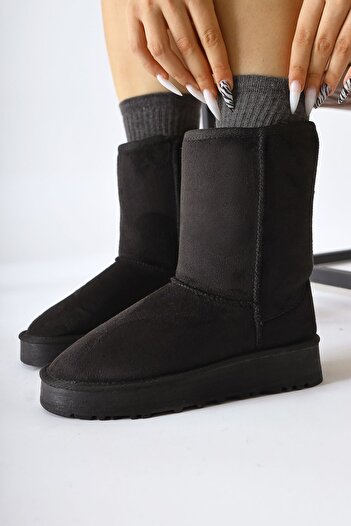 Limoya Lena-birgitta Black Suede γυναικείες μπότες με γούνα εσωτερικά, γυναικεία μποτάκια