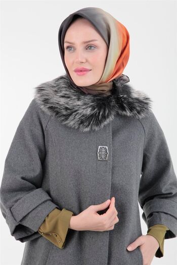 Armine Trend Yakası Kürklü Kaşe Kaban 22KT750 GRİ