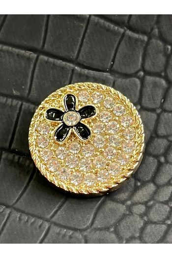 ODDA TASARIM ATÖLYESİ Gold Colored Luxury Special Design - Crystal Stone Minimal Flower Detailed Large Button (1 Piece)