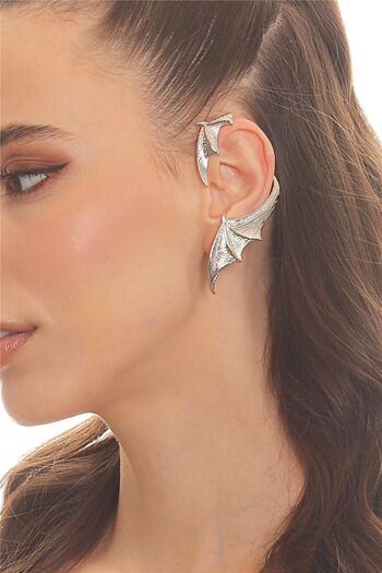 LABALABA Women's Silver Color Lacquer Plated Studded Model Left Ear Bat Earcuff & Cartilage Earring
