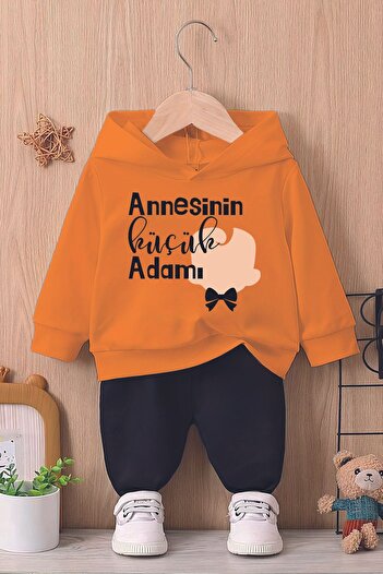 ADABEBEK Kapşonlu Premium Annesinin Küçük Adamı Baskılı Bebek Takım 22016