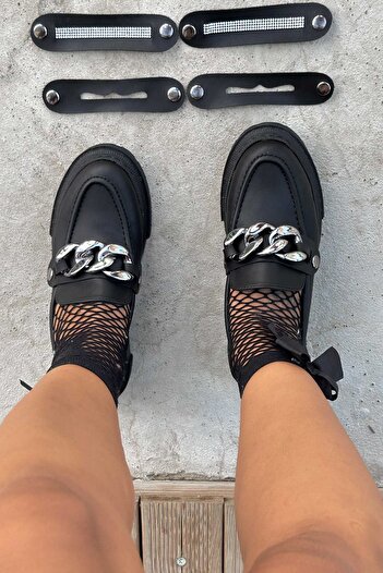 Shoebutik Детальні чорні жіночі лофери Toka - Змінні підошви Шкіра