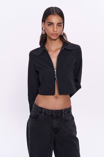 Quzu Zippered Slimfit Crop Shirt