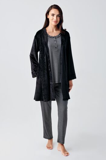 Artış Flexible Viscous Velvet - Long Sleeve and Button Pajama Set