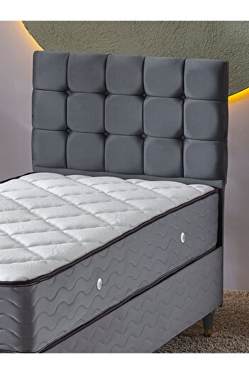 beehanem Bengü 90x190 Tek Kişilik (Baza+Başlık+Yatak) 3 Lü Set (Gri)