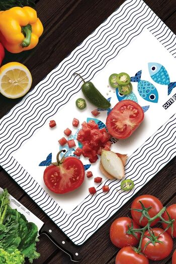 Decovetro 20X30Cm Marine Cute Fish - Glass Cutting Board and Presentation Holder