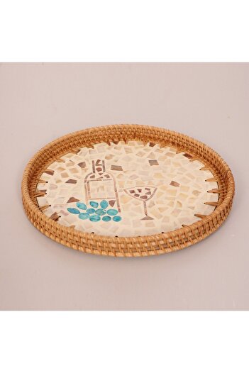 Mylamp Anita 30 x3 cm Sedefli Rattan Tepsi & Duvar Dekoru