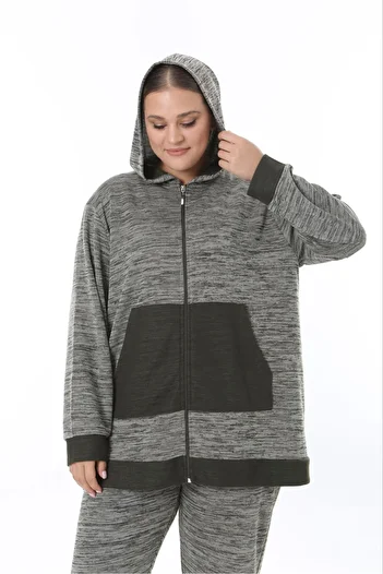 Şans Дамски анцуг с големи размери - Khaki Thessaloniki Steel Knitted, Hooded 65N38326