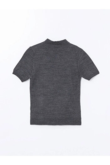 LC Waikiki Lcw Vision - Medium Gray Melange Polo Collar Women's Knitwear Sweater, Short Sleeve