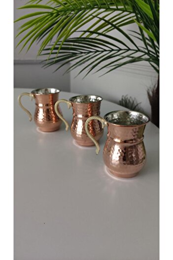 KAVELE 6-Piece Hand Forged Nostalgic Copper Ayran Cup Mug 6-Piece Hand Forged Copper Cup Set