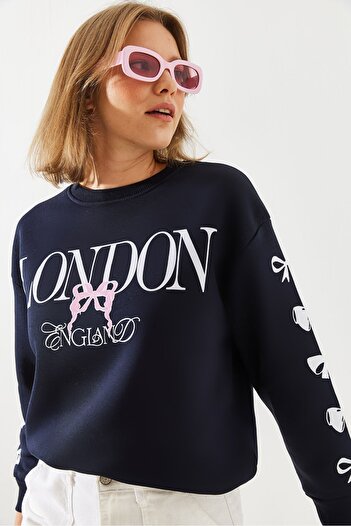 Bianco Lucci Γυναικείο φούτερ με γραφικά στάμπα London Life με τρεις κλωστές MBHS004 60601004