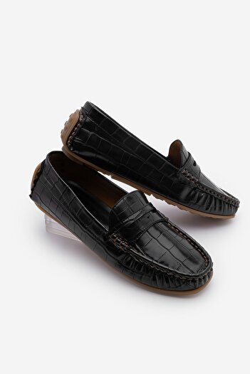Marjin Feryus Black Croco Women's Loafer - Casual Shoes