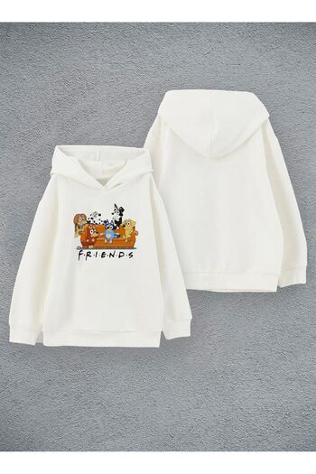 Darkia Ecru Hooded Sweatshirt - Blue Printed, Girls and Boys