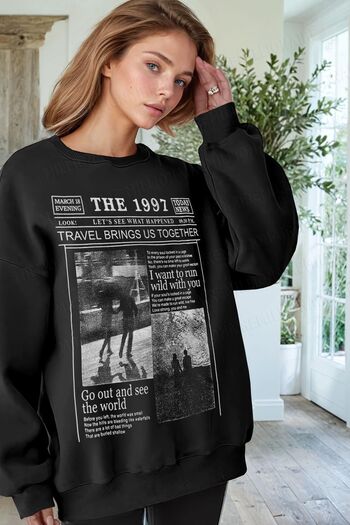 Millionaire Γυναικείο μαύρο 1997 εμπριμέ 0 με λαιμόκοψη Oversize Loose Loose Fleece φούτερ