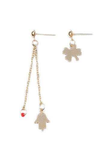 LABALABA Gold Colored Red Sand Beaded Charm Detailed Multiple Women's Earrings