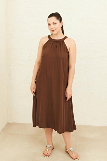 Curly BROWN NECK TIE DRESS