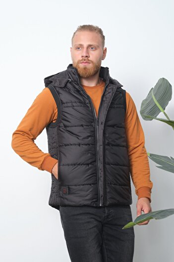 Wise Men's Puffer Vest - Combed Cotton, Lined and Detachable Hood