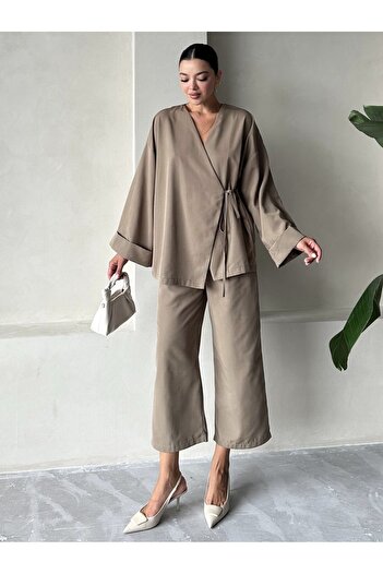 Laluvia Khaki Lisa Side Laced Trousers Set - 033
