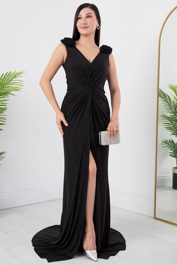 PULLIMM Glitter Shoulder Rose Detailed Dress Ecr5365