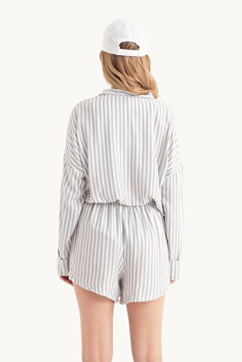 Hiccup 2 Pieces: Striped V-Neck Comfortable Shirt & Striped Lace up Shorts