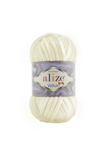 Alize 5 Κομμάτια Velluto Velvet Πλεκτά στο χέρι - 62 Light Cream, 100gr, 68 μέτρα