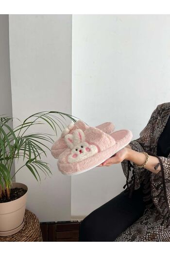 Behtah Kundura Plush Rabbit Figured Women's Home Slippers - Thick Sole with Dowry and Bundle Detail, Noiseless