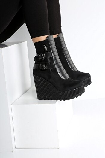 POLO PRESTIGE Black Suede Platform - Diamond Γυναικείες Μπότες