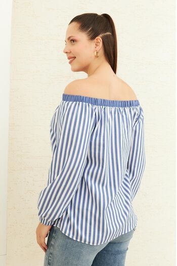 Curly STRIPED BLUZE WITH ELASTIC COLLAR