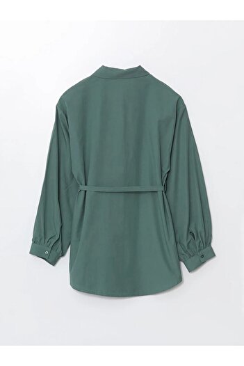 LC Waikiki Lcw Modest Dark Green Plain Oversize Poplin Women's Shirt Tunic