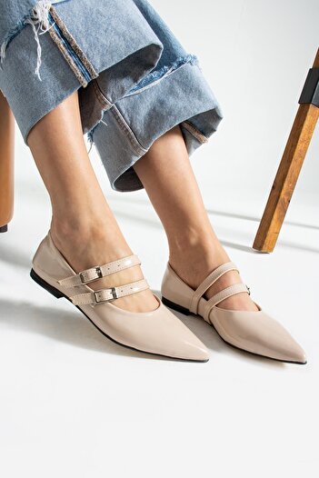 Glenz Women's Double Buckle Pointed Toe Ballerina Shoes TS1165