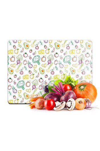 Decovetro 20X30 cm Fruit and Vegetable Patterned Glass Cutting and Presentation Mix