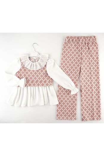 Guata KİDS 6-8-10-12 Girl's Set - Sweater Detailed, Scallop Collar