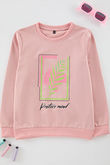 TRENDYOLKIDS Плетен суичър за момиче - прахово щампован Tkdaw25Sw00043