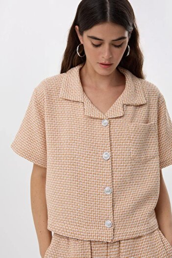 Hiccup Linen Short Sleeve Blouse - Buttoned Design