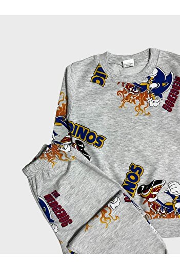 ALİŞ KİDS Erkek Çocuk Pamuklu Gri Sonic Desenli Mevsimlik Uzun Kollu Pijama Takımı