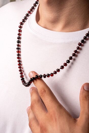 Natural Kehribar Erkek Kehribar Kolye, %100 Gerçek Sertifikalı Vişne Rengi Baltık Kehribarı