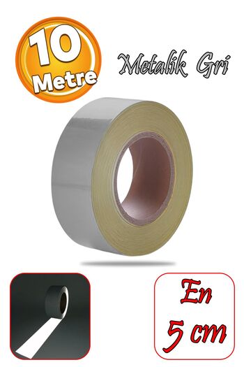 Badem10 5 cm Wide 10 Meters Reflective Metalized Gray Warning Tape - Night Glowing Tape