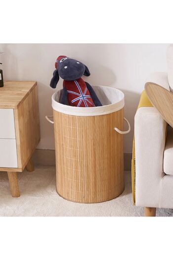 BLUE SİDE Yuvarlak Bambu Pinterest Stil Çamaşır Sepeti Düzenleyici Sepet Banyo Kirli Sepeti