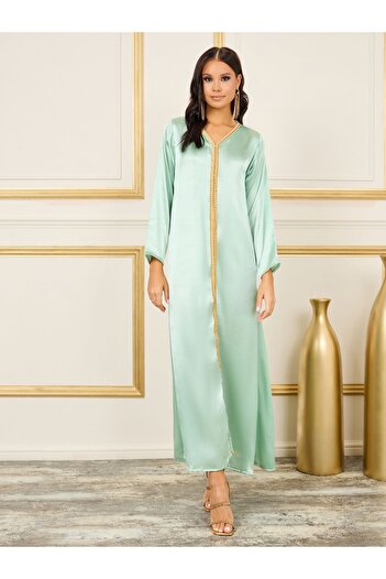 Maxim Creation By Styli Embroidered Lace Lurex Texture Sheer Jalabiya