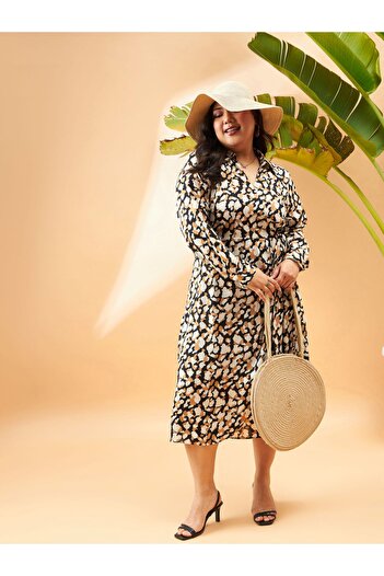 Sassafras By Styli Plus Animal Print Wrap Midi Dress