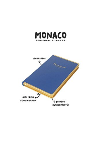 Victoria's Journals Vj Monaco Веган тефтер за планиране с твърди корици от кожа, 100 гр. хартия в цвят слонова кост. 192 Страница - синьо