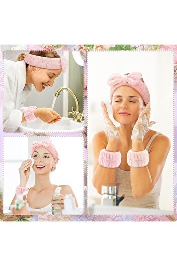 MEŞELİ TEKSTİL Extra Super Soft Spa Set - Set of 2 Towels, Washing Wristbands and Elastic Hair Band