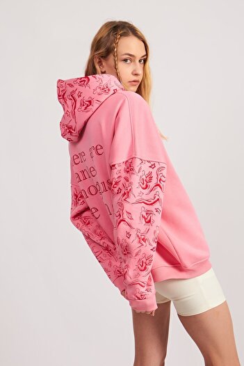 Machetta Kadın Angels  Baskılı Kapüşon Ve Kollar Desen Detay  Oversize Sweatshirt Hoodie