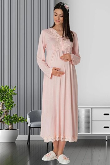 Mecit Pijama 2-Piece Cotton Long Sleeve Maternity-Maternity Set - Openable Button Collar (Morning-Night)