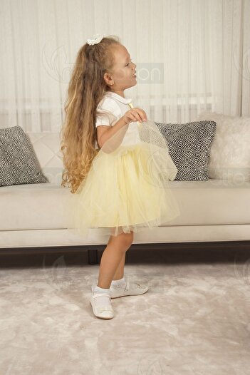 neocotton Kız Çocuk Bebe Yaka Kısa Kollu Astarlı Tüllü Elbise