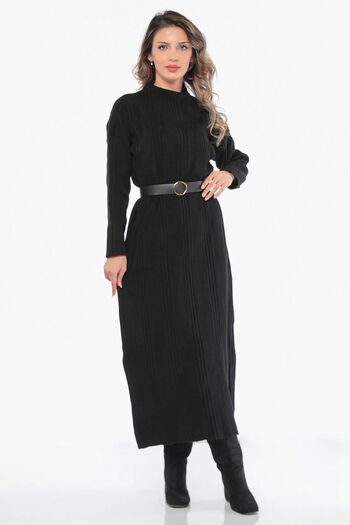 GÜLSELİ Women's Black Knitwear Dress - Self Patterned